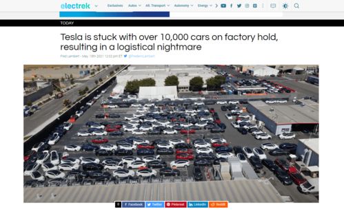 外媒 加州工廠缺零部件,特斯拉超過1萬輛車無法交付用戶
